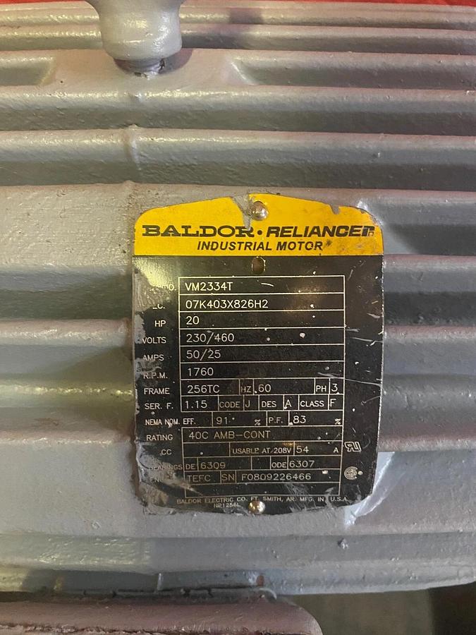 Used Nord SK52 N250TC Gear Reducer w/ Baldor Reliance Motor 20HP, 1760 RPM