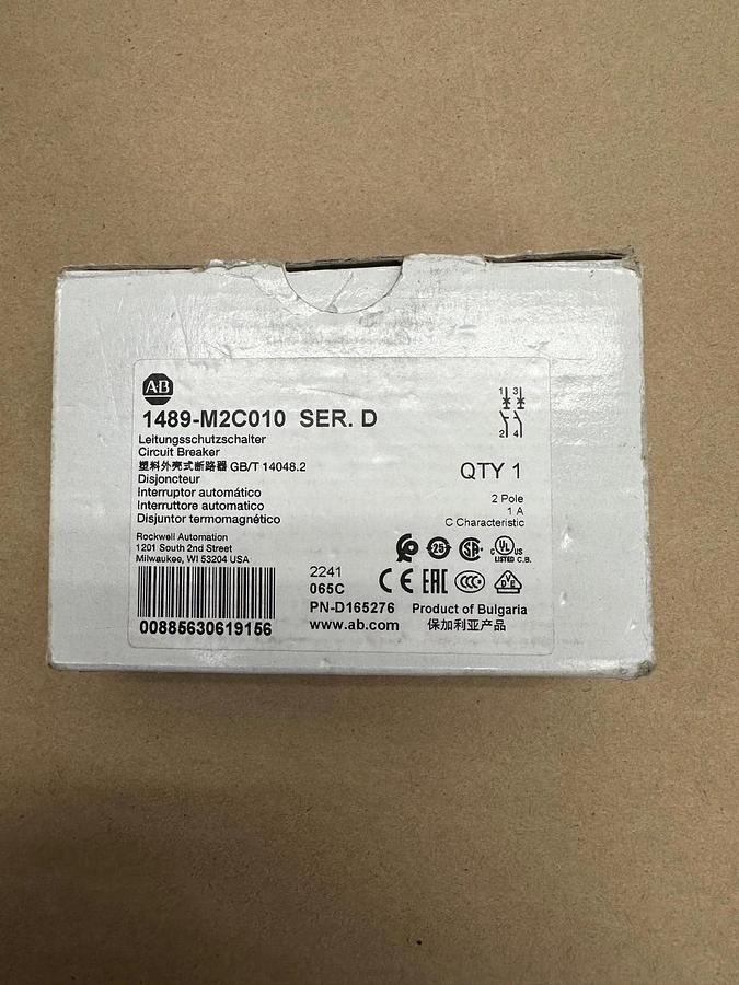 Used Allen Bradley 1489-M2C010 Ser D 2 Pole 1A Circuit Breaker *NEW*