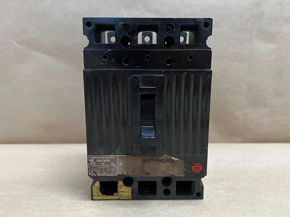 Used General Electric TED134020 20A, 480VAC Circuit Breaker