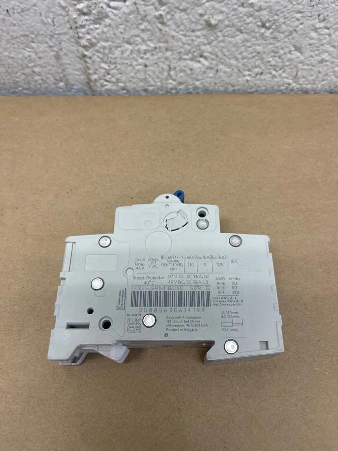 Used Allen Bradley 1492-SPM1B050 Ser D Mini Circuit Breaker, 1 Pole, 5A - Qty 1 *NEW*