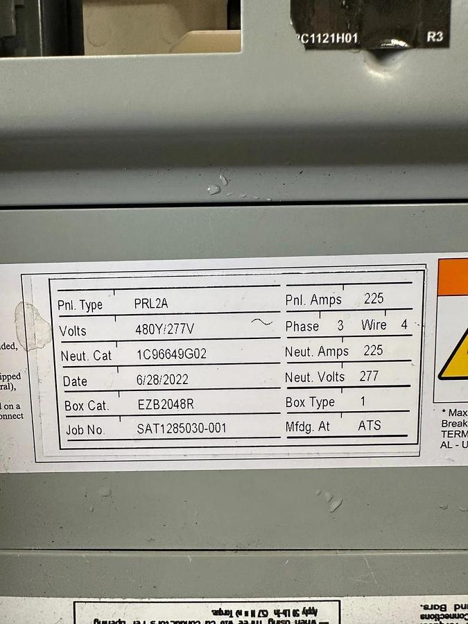 Used Eaton POW-R Line PRL2A Panel Board w/ Eaton PDG2 200A Main Breaker