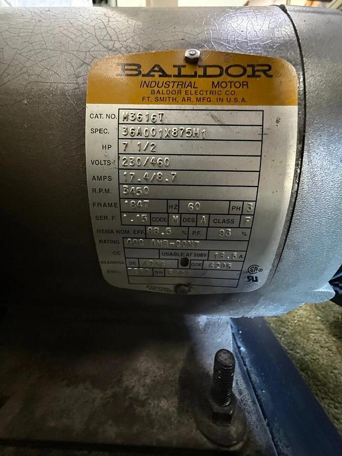 Used Siemens ELMO-G 2BH1 413-1HY99-Z Vacuum Pump, Baldor M3616T 7.5Hp 3450RPM, Motor