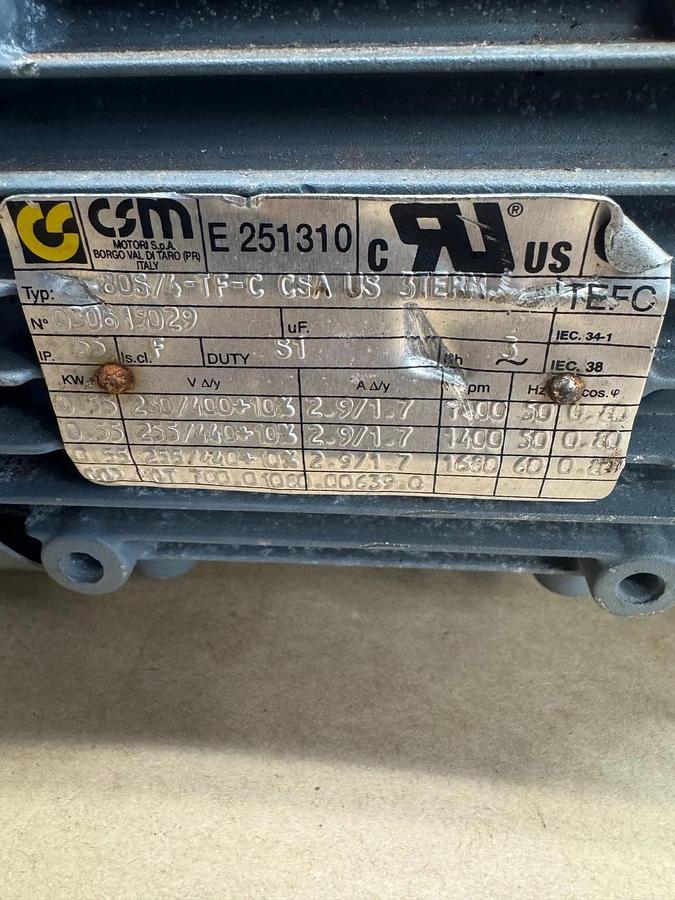 Used Rehfuss SS140WL-80S/4 N2-31.7/38.0/min & CSM .55 kW Motor @ 1680 RPM