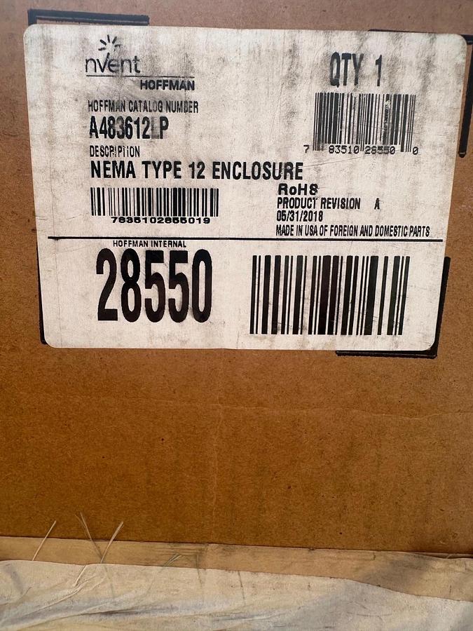 Used Nvent Hoffman A483612LP NEMA Type 12 Enclosure, Wall Mount Enclosure *NEW*