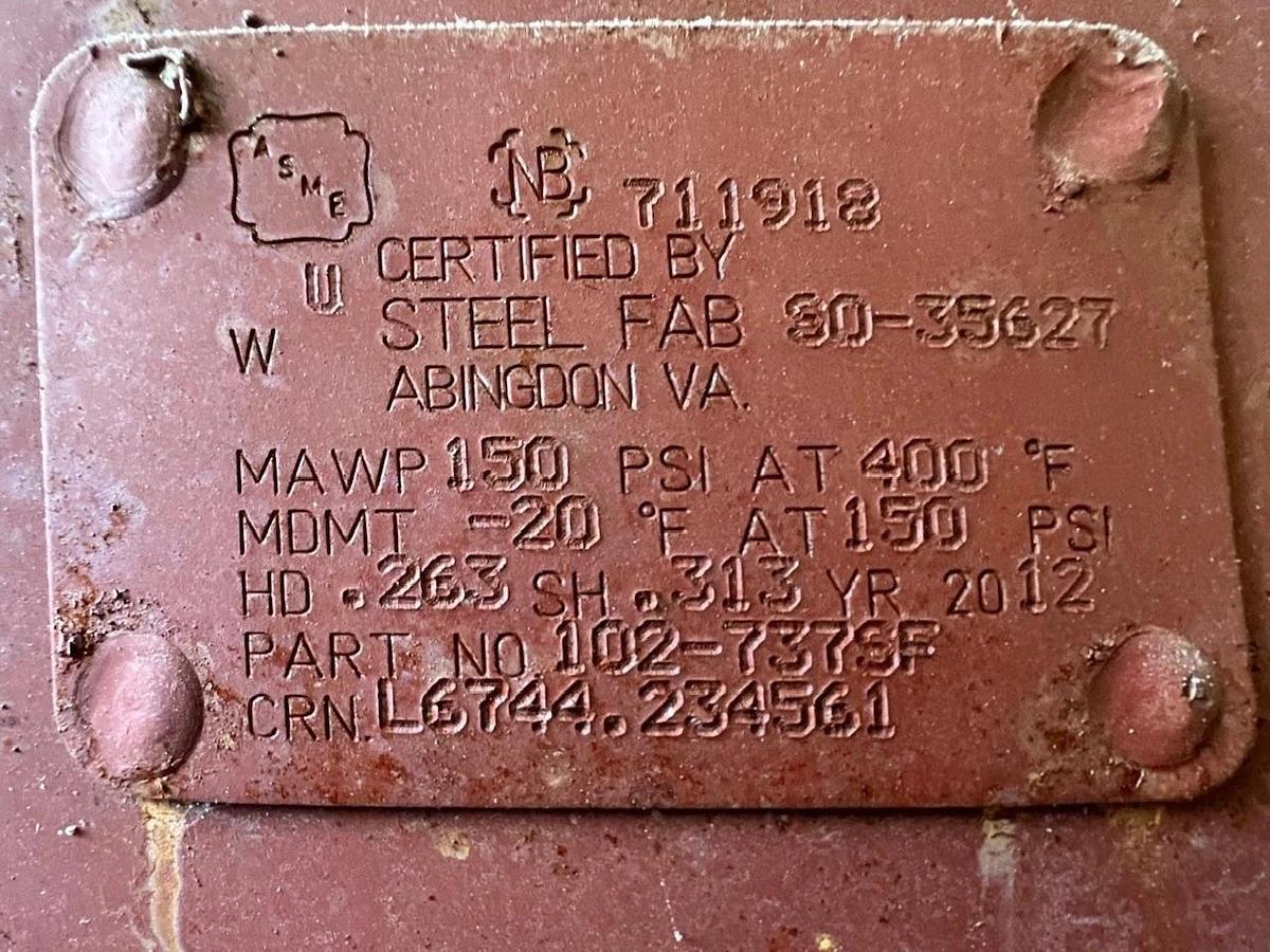 Used Steel Fab 102-737SF, 1542 Gallon Air Receiving Pressure Tank