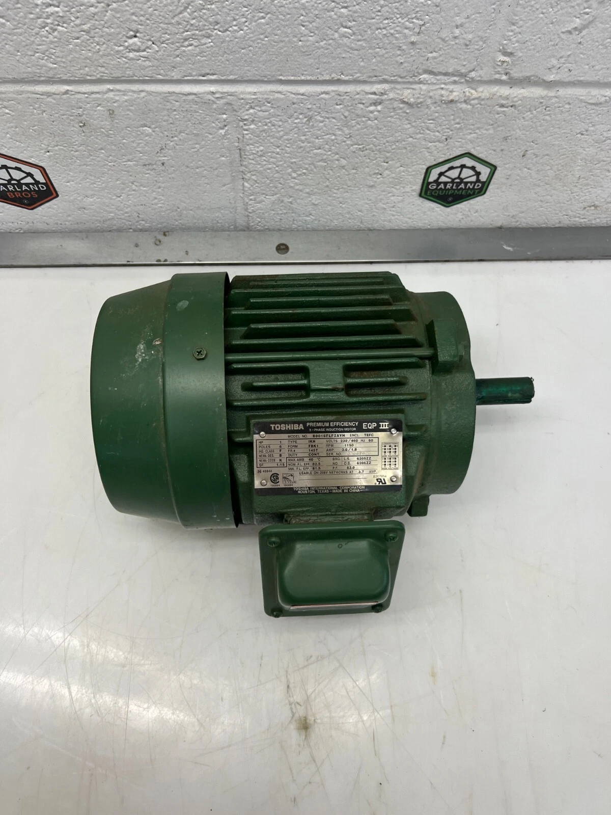 Used Toshiba B0016FLF2AYH 1HP, 1150 RPM, 6 Pole, 230/460V Premium Efficiency Motor