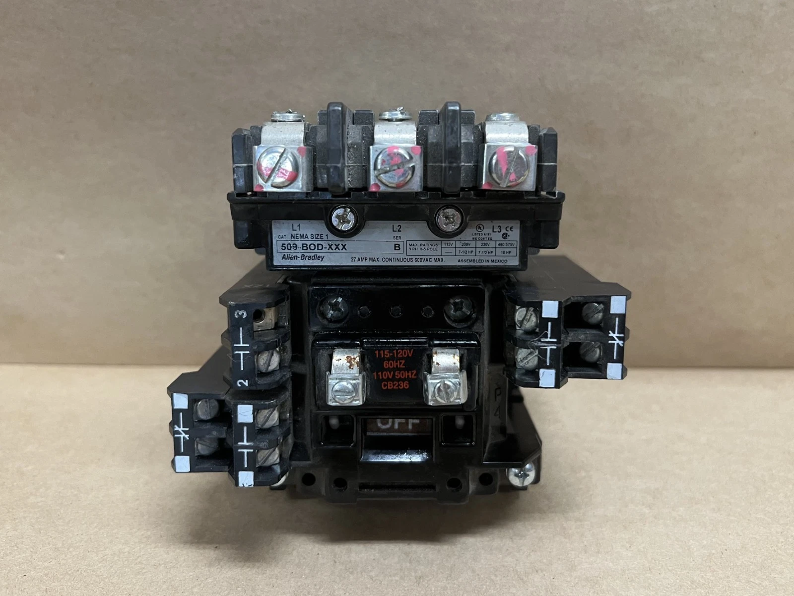 Used Allen Bradley 509-BOD-XXX Nema Size 1 Contactor Motor Starter, Ser. B