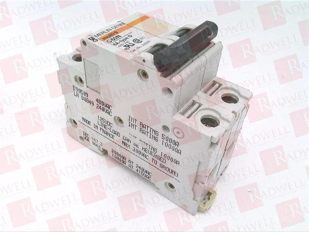 Used Merlin Gerin C60N Multi9, 10A-type D, 480 VAC, Circuit Breaker - Lot of 2