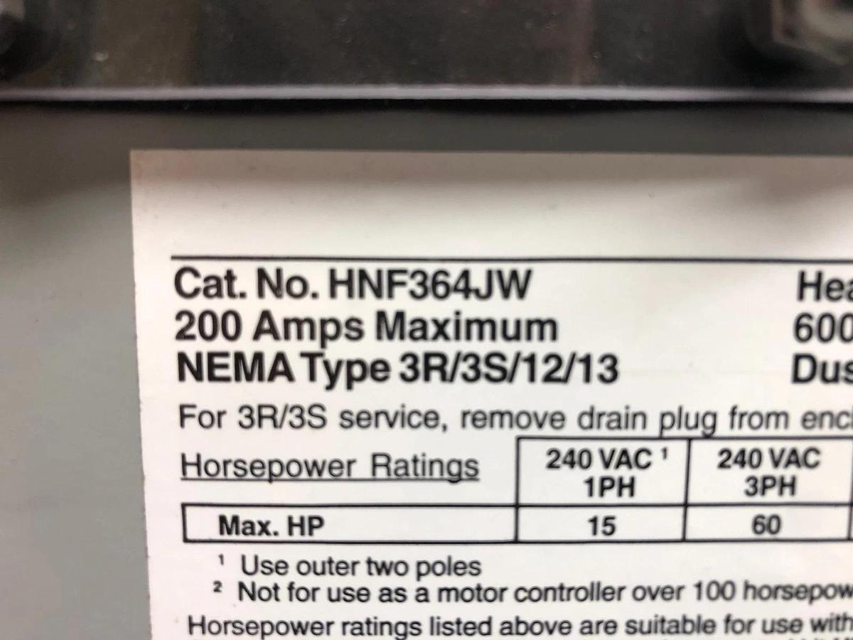 Siemens HNF364JW Heavy Duty Safety Switch, 200A 600VAC 600VDC *NEW*