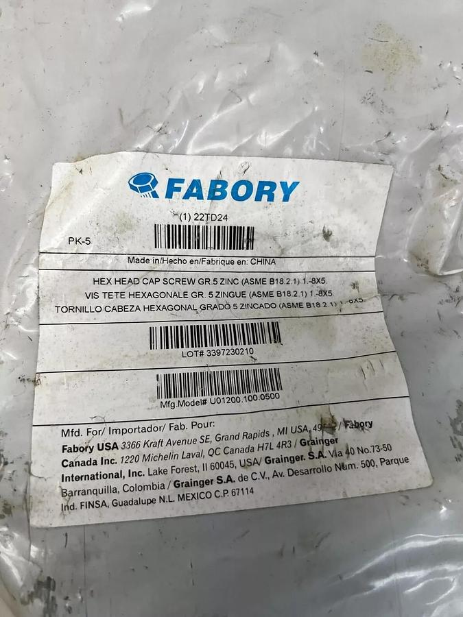 Used Fabory 22TD24 Hex Head Cap Screw 5 Pack
