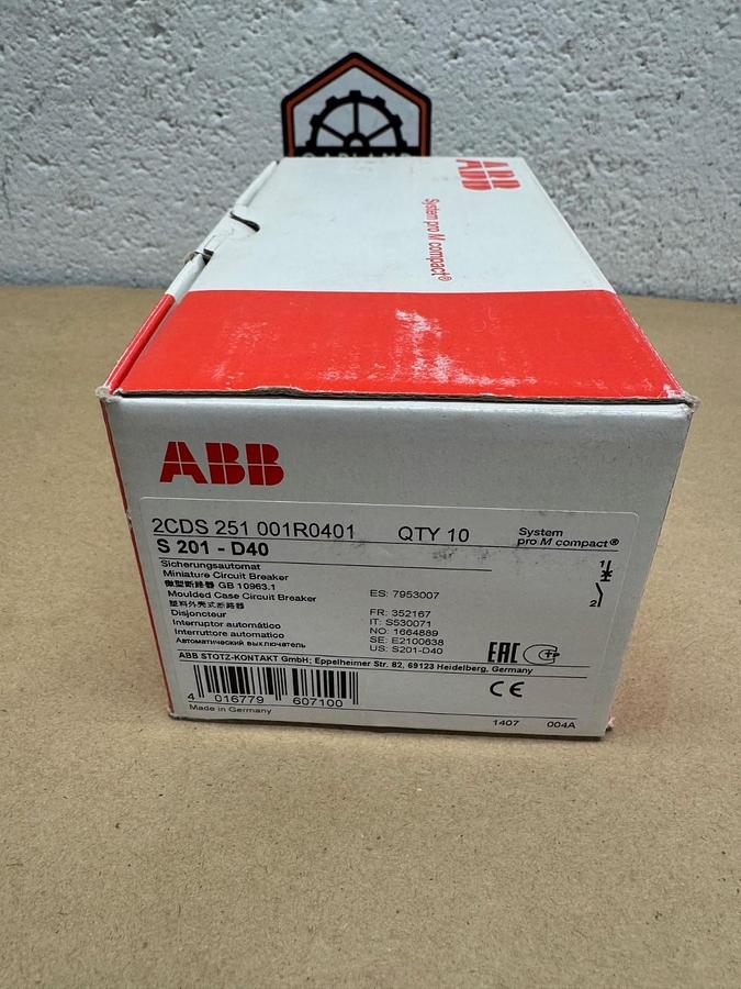 Used ABB S 201-D40 Mini Circuit Breaker, 40A, Box of 10 *NEW*