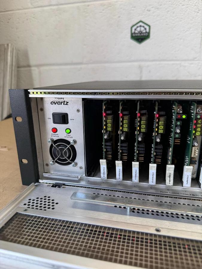 Used Evertz MicroSystems 7700FR-C Multiframe Chassis, 15 Card Slots, 300VA 50/60Hz