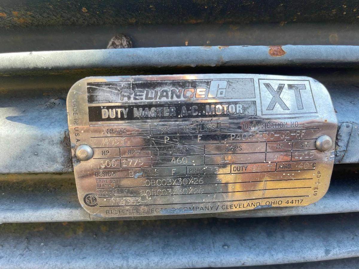 Used Twin City Fan & Blower Co 933 CCE Top Horizontal Blower, 100Hp, 1775RPM, 460V