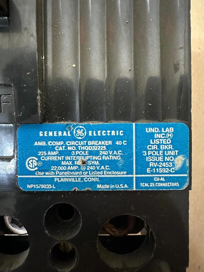 Used General Electric THQD32225 225A 3 Pole Circuit Breaker