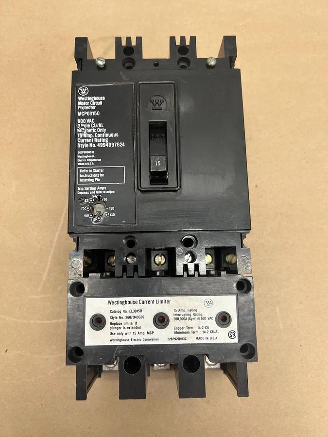 Used Westinghouse MCP03150 600VAC, 15A Motor Circuit Protector