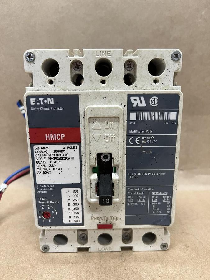 Used Eaton HMCP050K2CA10 50A, 3 Pole, Motor Circuit Protector