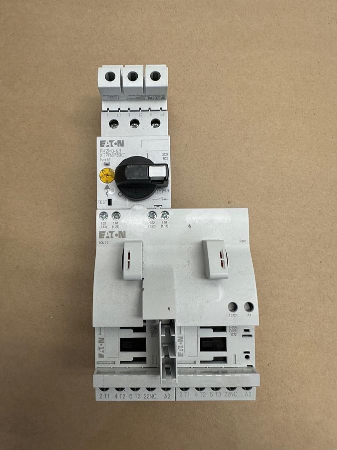 Used Eaton XTPR6P3BC1, R02, M007B Overload Relay with 2 Contactors