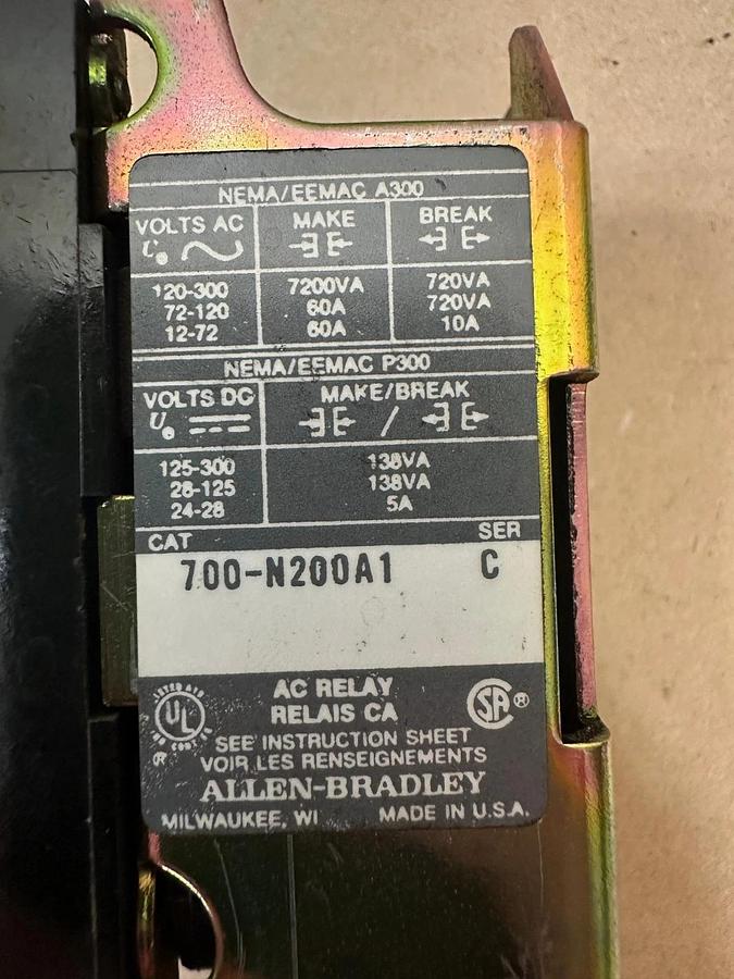 Used Allen Bradley 700-N200A1 Industrial Control Relay
