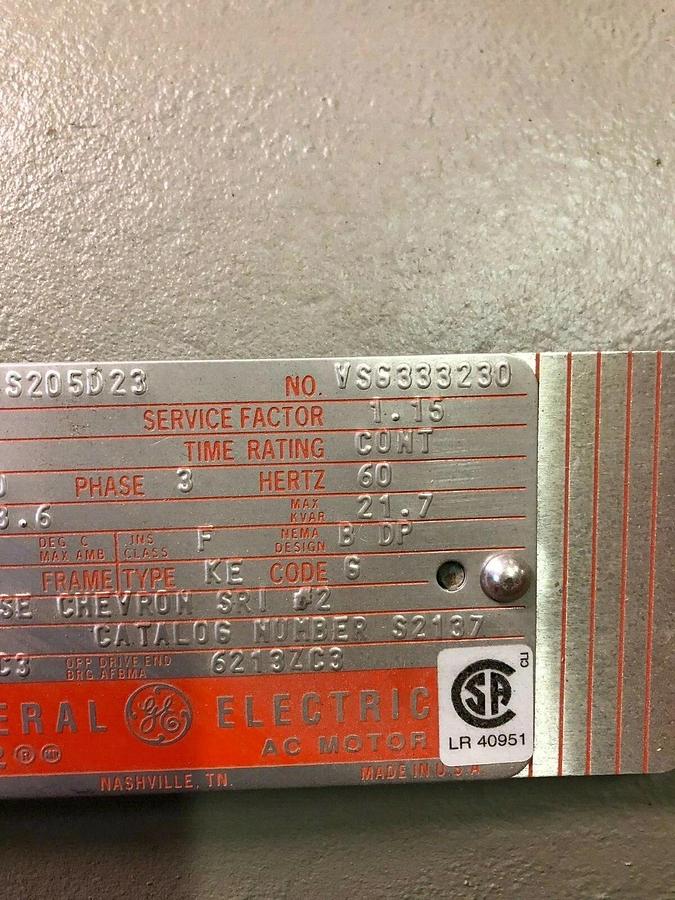 Used General Electric 5KE364AS205D23, 60HP, 1775 RPM, 364T Frame, Electric Motor