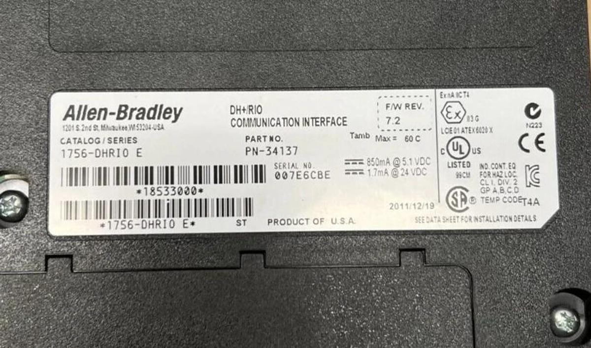 Used Allen Bradley 1756-DHRIO Ser E DH+/RIO Communication interface, F/W REV. 7.2