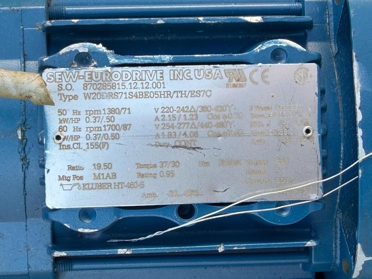 Used SEW-Eurodrive W20DRS71S4BE05HR/TH/ES7C 0.5Hp @ 1380 Rpm Right-Angle Gearmotor