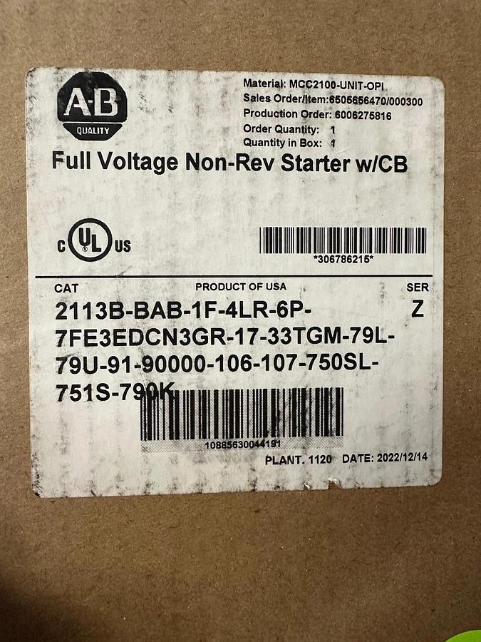 Used Allen Bradley MCC Bucket Size 1 Starter 500F-BO*930 15A Breaker 140G-G6C3-C15-KA