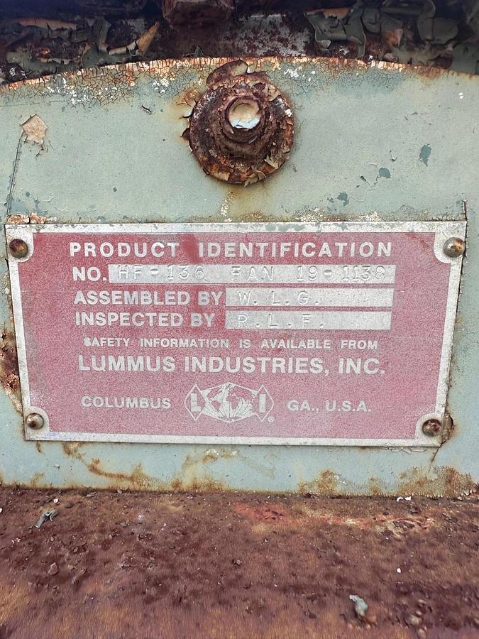Used Lummus Industries Inc HF-136 Up Blast CCW 360, 15Hp @ 1760RPM, 575V
