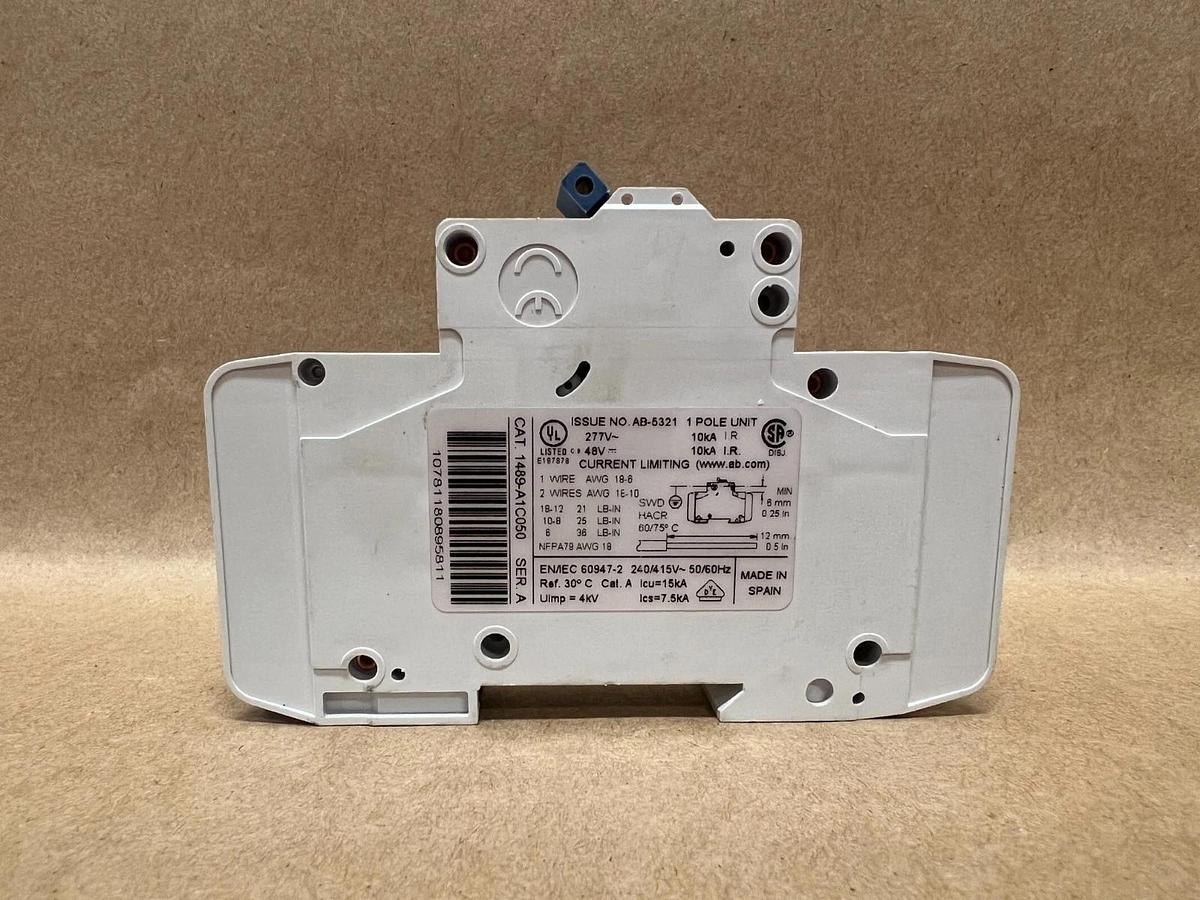 Used Allen Bradley 1489-A1C050 Ser A, 1 Pole, Circuit Breaker - Lot of 2