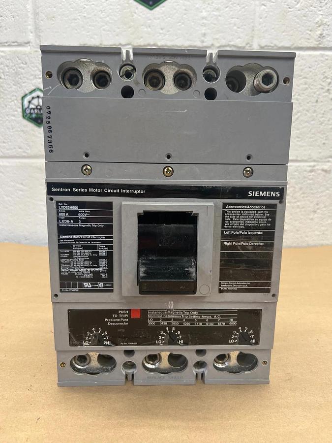 Used Siemens LXD63H600 Motor Circuit Interrupter, 3 Pole, 600A