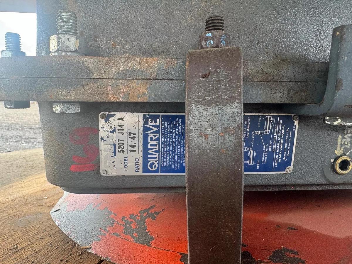 Used Falk 5207 J14 A Gear Drive 14.47 Ratio, w Pulley, Motor Mount, Endplate 30”x30"