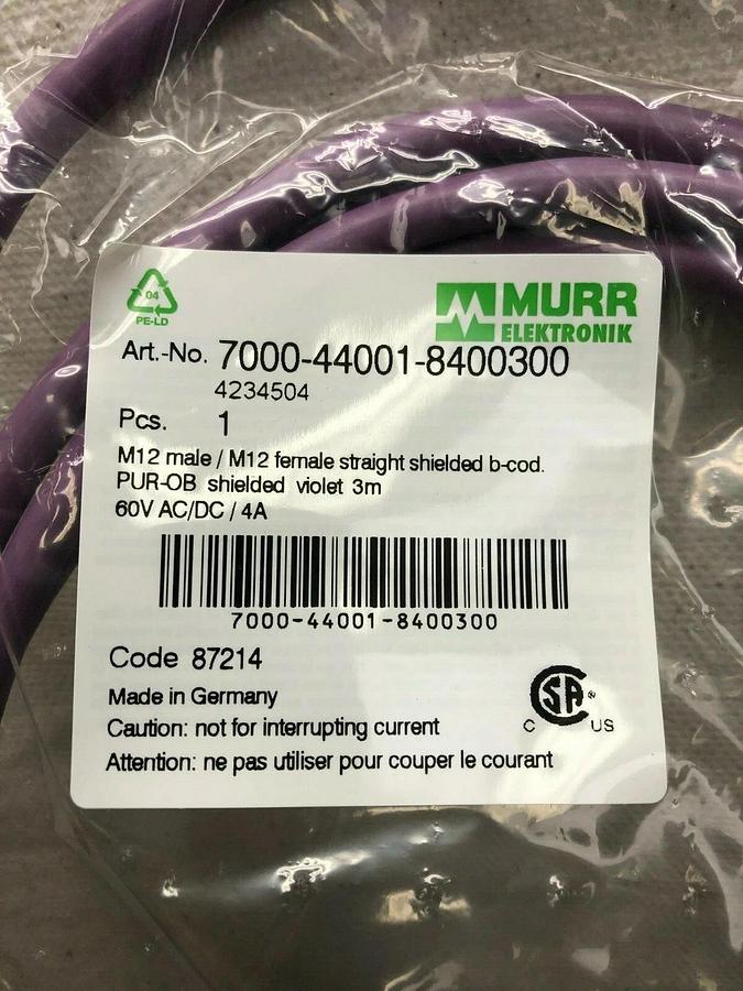 Used MURR ELEKTRONIK 7000-44001-8400300, M12 Male/M12 Female, 3 meters