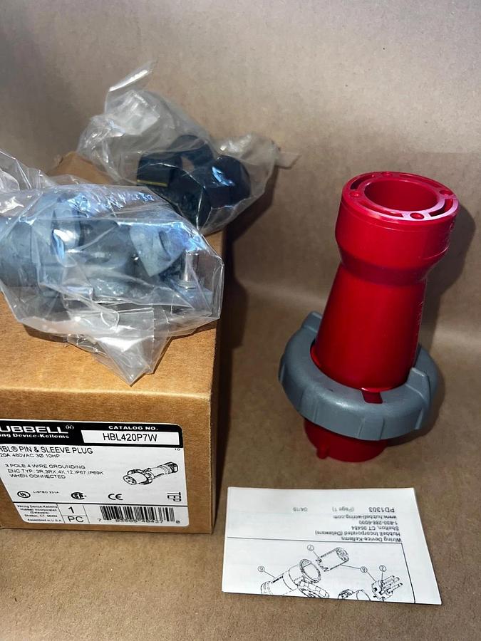 Used Hubbell HBL420P7W IEC Pin & Sleeve Plug 20A 480VAC 3 Pole