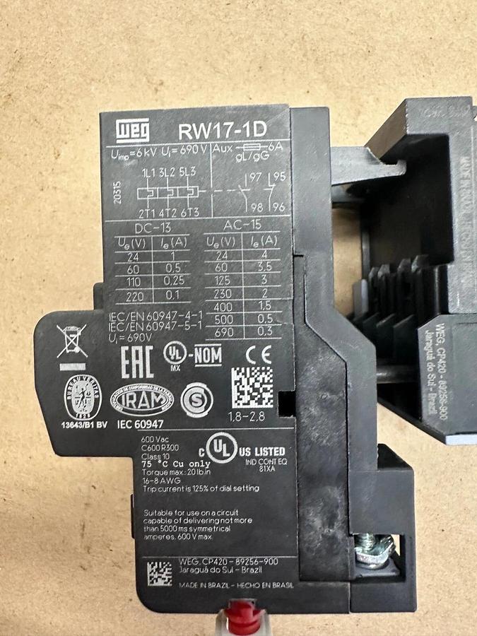 Used WEG RW17-1D, CWC09 Relay Contactor Combo