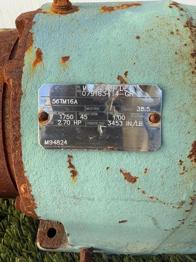 Used Inline Helical Gear Reducer, Ratio 38.50:1, Size 56TM16A, Torque Cap 3453 in/lb