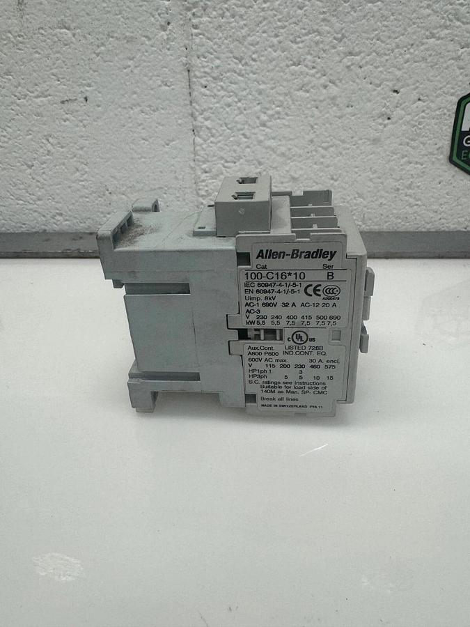 Used Allen Bradley 100-C16*10 Ser B, Contactor, 690 V, 32 A, 3 Hp, 8 Kv