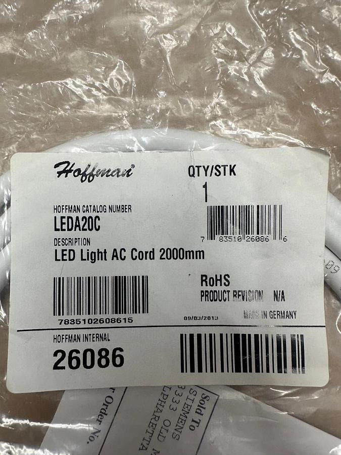 Used Hoffman LEDA20C LED Light AC Cord 2000mm *NEW*