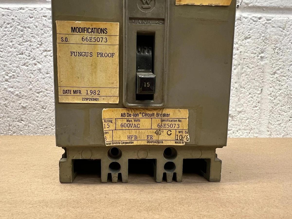 Used Westinghouse 66E5073 15 Amp Fungus Proof Circuit Breaker
