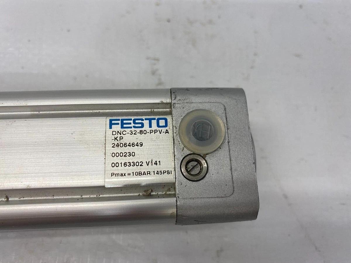Used Festo DNC-32-80-PPV-A-KP Piston Rod Cylinder PMax=10Bar 145 PSI