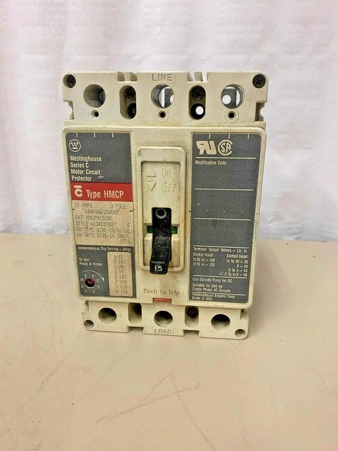 Used Eaton Cutler Hammer Westinghouse HMCP015E0C Motor Circuit Protector 3 Pole 15Amp