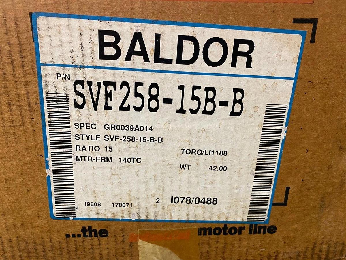 Used Baldor SVF258-15B-B Right Angle Worm Gear Speed Reducer, Ratio 15:1