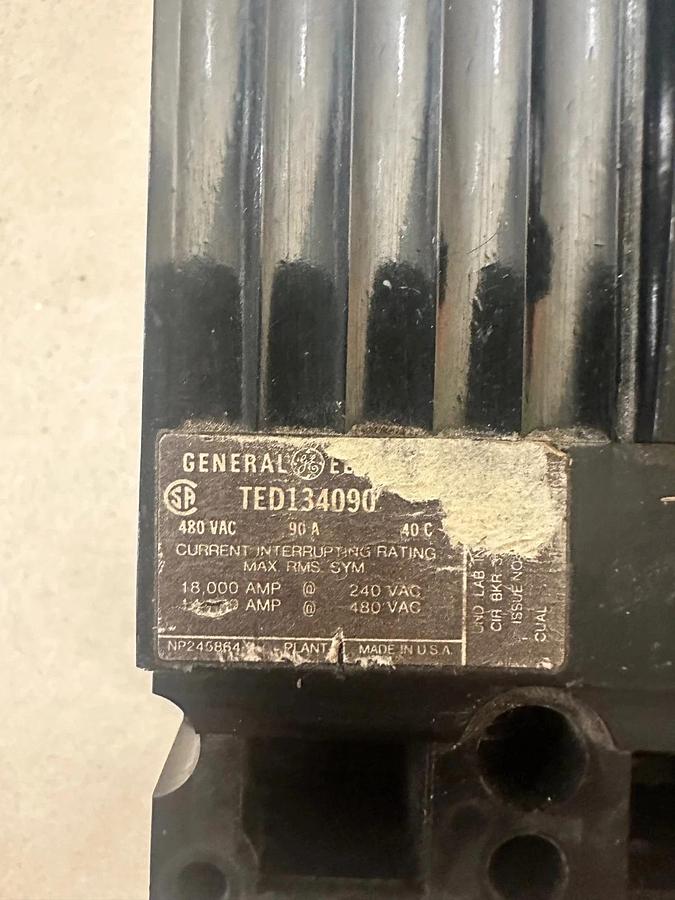 Used General Electric TED134090 90A 3 Pole Circuit Breaker
