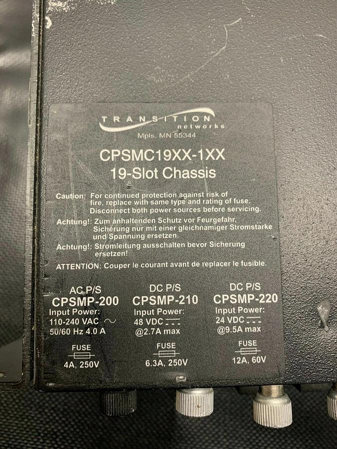 Used Transition Networks CPSMC 1900-100 19 Slot Chassis