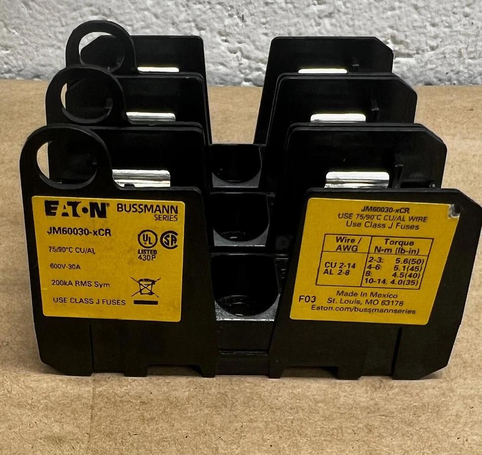 Used Eaton Bussmann JM60030-3CR 600V 30A Modular Fuse Block 3 Pole