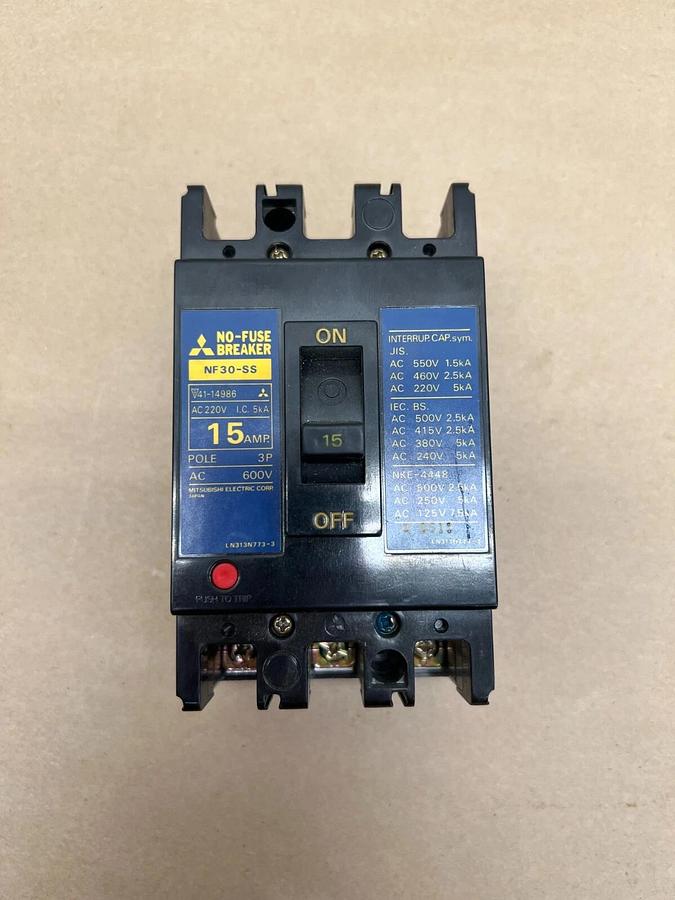 Used Mitsubishi NF30-SS 15 Amp, 3P No-Fuse Breaker