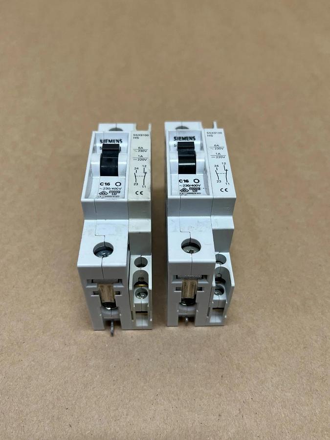 Used Siemens 5SX41 C16, 230/400V Circuit Breaker - Lot of 2