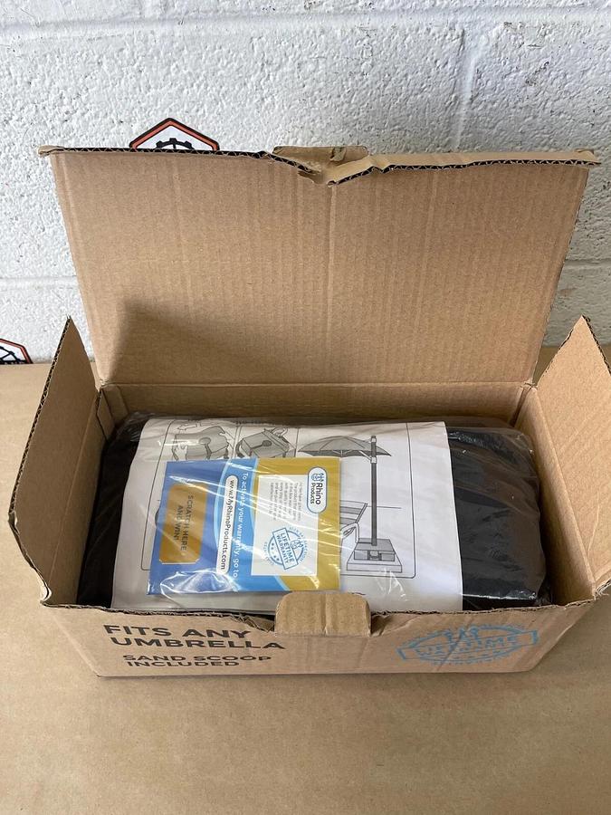 Used Rhino Basemate, 18” Umbrella Base Weight Bag w/ Sand Scoop