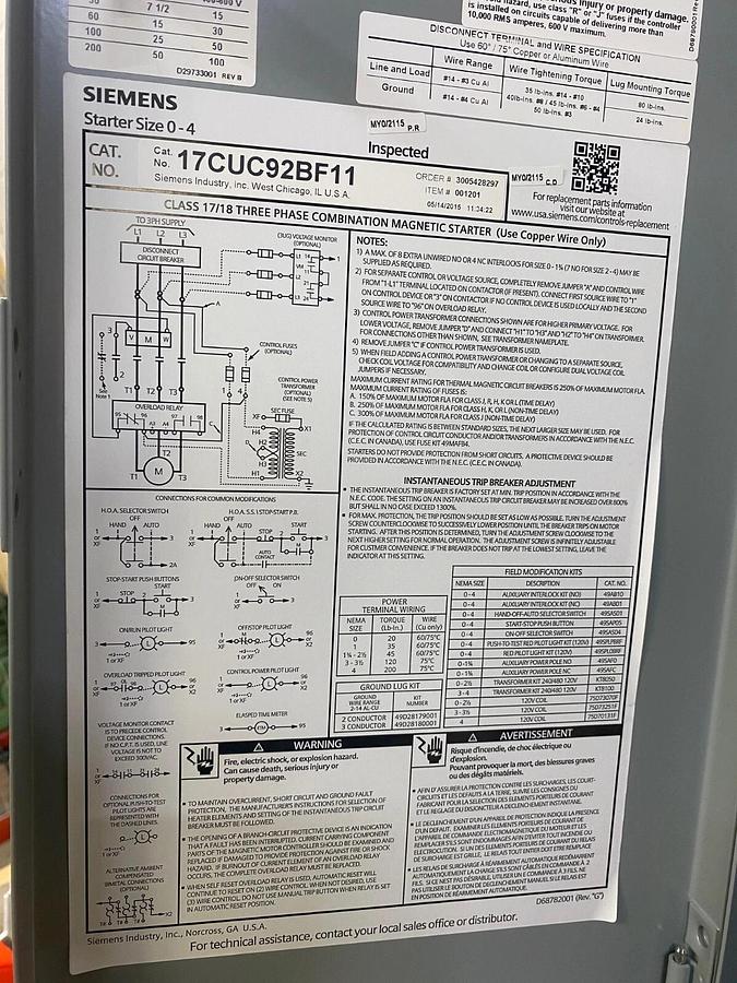 Siemens 17CUC92BF11 Non-Reversing Motor Starter, 30 Amp Fusible Amp Disconnect