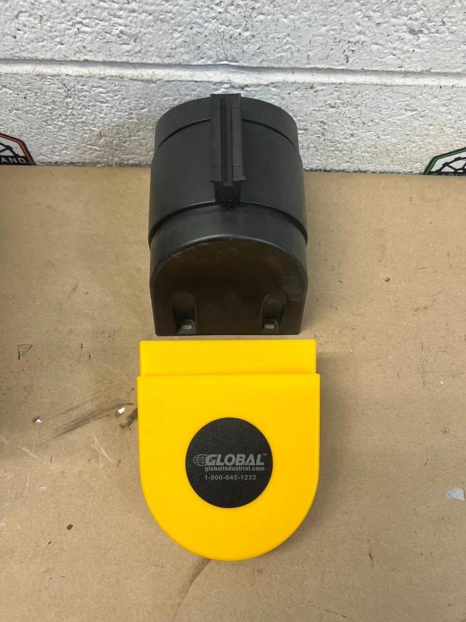 Global Industrial Wall Retractable Belt Barrier, Black/Yellow, 30'