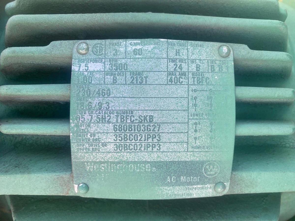 Used Carter Day 13746 Centrifugal Blower Fan, Westinghouse Elec Motor 7.5HP, 3500RPM