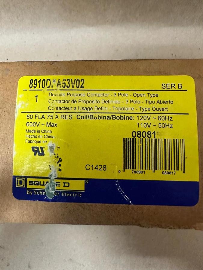 Square D 8910DPA63V02 Definite Purpose Contactor *NEW*